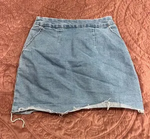 Forever 21 Light Blue Denim Mini Skirt with Raw Hem thumbnail 1