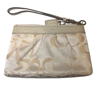 Coach Signature Jacquard Wristlet Women Small Cream‎ Gold Pleated Monogram Bag thumbnail 1