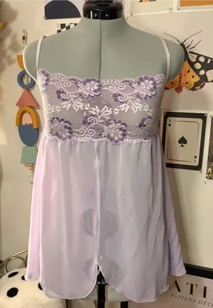 Honeydew Lavender Lace Trim Chiffon Babydoll Chemise thumbnail 1