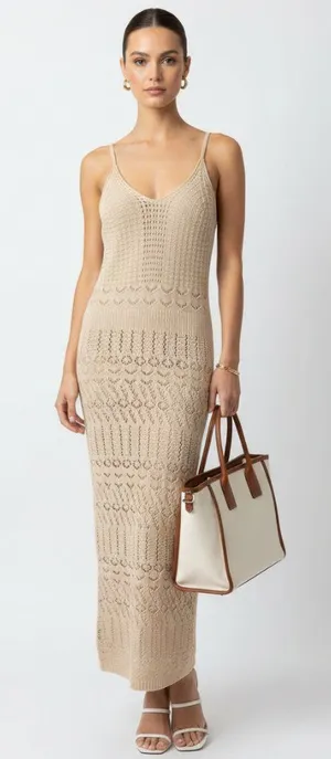 Freshman 1996 Tan Crochet Sleeveless Maxi Long Boho Festival Dress S thumbnail 1