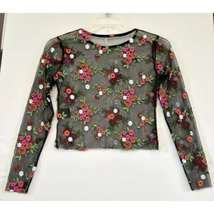 Kimchi Blue Womens Black Sheer Floral Embroidered Long Sleeve‎ Blouse Top Small thumbnail 3