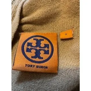 TORY BURCH Cashmere Quarter Zip Sweater S Tan‎ Gold Logo Pull Luxury Knit thumbnail 6