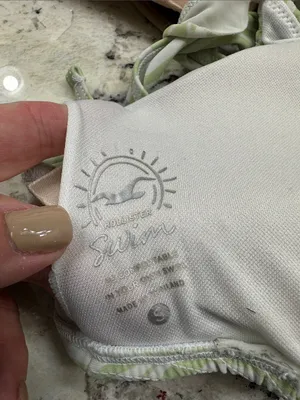 Hollister White and Light Green Smocked Bikini Top thumbnail 4