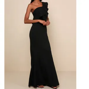 NEW Lulus Grand Beauty Black Ruffled One-Shoulder Mermaid Maxi Dress Large thumbnail 2
