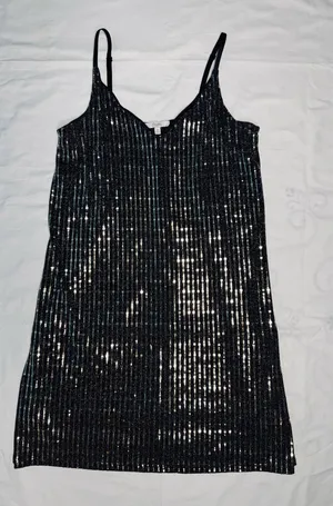 Candie's XL Black and Gold Sequin Striped V-Neck Slip Dress thumbnail 5