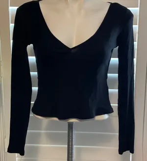 Divided Black Ribbed V-Neck Blouse thumbnail 1