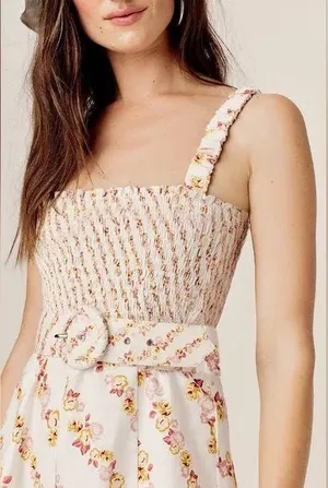 For Love & Lemons Georgia Smocked Mini Dress Mustard Small thumbnail 3