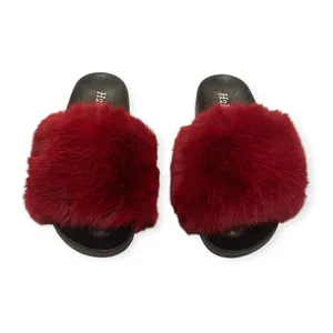 H2K Red Faux Fur Slide Sandals Women’s Size 8 thumbnail 3