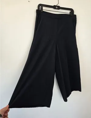 Elaine Kim 100% Silk Wide Leg Cropped Pants Lightweight Navy Blue Pull On Large thumbnail 1