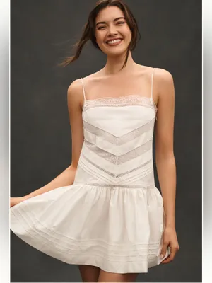 Anthropologie Maeve Sleeveless Square Neck Lace Mix Mini Dress thumbnail 2