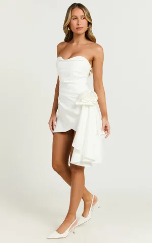 New Showpo Betsy Mini Dress Strapless Draped Rose Dress MSRP $99 thumbnail 4