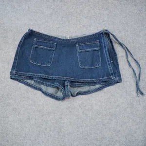 Edikted NEW Size Small Denim Skort Blue New Y2K Wrap Front Micro Mini Shorts thumbnail 2