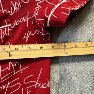 2092‎ | Script Print Two Piece Button Down Pajama Set Red White Women Small thumbnail 4