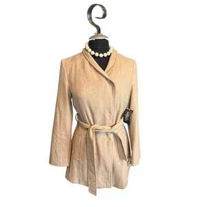 NWT Coffee Shop Apparel Womens Camel Belted Wool Blend Coat Size S thumbnail 5