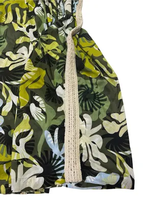 Leaf Print Crochet Trim Wide Leg Pants Green Size XL thumbnail 6