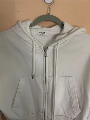Garage White Cropped Zip Hoodie with Hood thumbnail 3