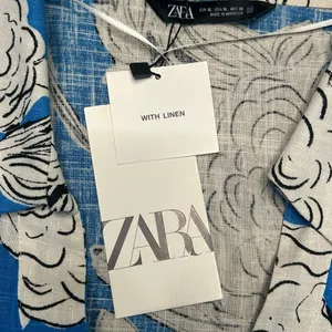 ZARA Blue White Floral Linen Blend Blouse Top NWT XL Oversized Kimono Sleeve thumbnail 11