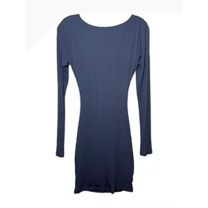 White Fox Boutique Dusty Blue Ribbed Cut Out Tie Front Long Sleeve Mini‎ Dress M thumbnail 6