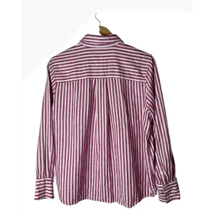 Banana Republic Button Down Shirt Women Large Pink Linen Blend Striped Preppy thumbnail 3