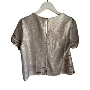 Fabrik Champagne Rose Gold Sequin Top Small Short Sleeve Party Holiday thumbnail 2
