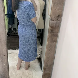 Karin Stevens vintage Blue Floral Midi Dress size 14 smocked waist thumbnail 5