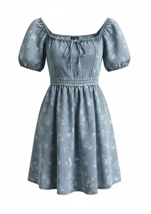 Blu Pepper Light Blue Floral Denim‎ Mini Dress thumbnail 1
