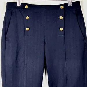 Banana Republic Avery Sailor Dress Pants Womens 4L Straight Leg Navy Gold 31x30‎ thumbnail 9