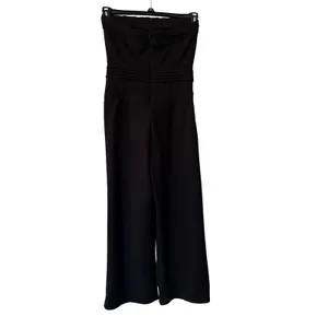 Evereve Peyton Jensen Black Strapless‎ Wide Leg Jumpsuit Pleated Waist Stretch Size M thumbnail 3