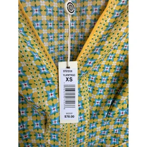Max Studio Yellow Geometric Floral V-Neck Ruffle Peplum Blouse Size XS NEW thumbnail 4