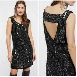 Free People Speak Easy Beaded Mini Dress Black thumbnail 2