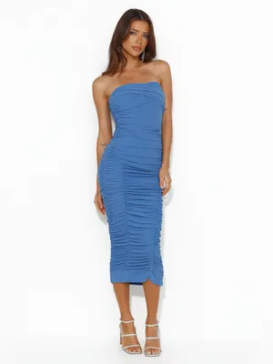 Hello Molly Strapless ALL THE CURVES MIDI DRESS In Blue thumbnail 3