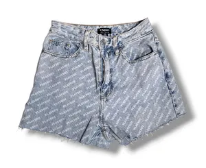 Playboy by PacSun Light Wash Blue All Over Logo Print Denim Shorts Size 24 High thumbnail 1