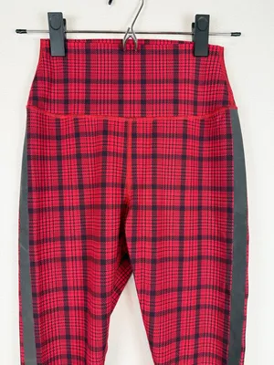 ALO‎ Yoga High Rise Occassion Leggings Red Plaid Reflective Stripe Size XS thumbnail 5