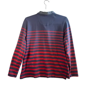 LL Bean Sweatshirt Katahdin Logo Cotton Stripe Henley‎ Pullover Navy Red L Rugby thumbnail 2