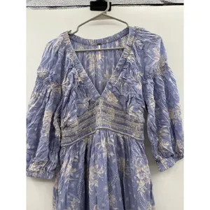 Free People Golden Hour Maxi Dress Women's Small Blue‎ Floral Boho Smocked thumbnail 4