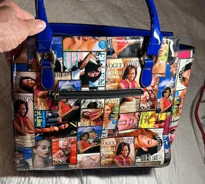 NWT Magazine Collage Glossy Vinyl Handbag Crossbody or Satchel thumbnail 3
