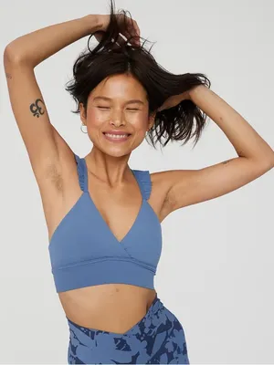 OFFLINE By Aerie Real Me XTRA Ruffle Sports Bra in marled blue M thumbnail 1