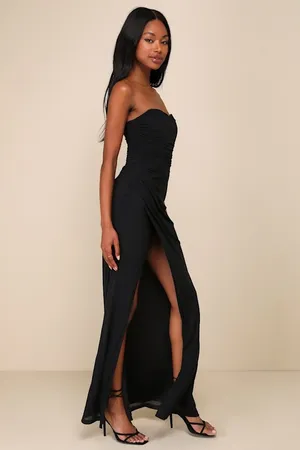 Lulus New Epitome of Allure Black Mesh Strapless Ruched Maxi Dress Size XS MSRP $79 thumbnail 5