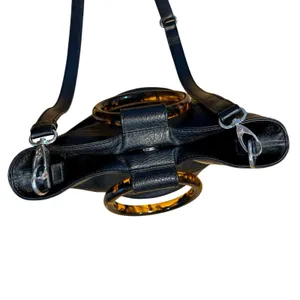 Y2K Abercrombie Black Faux Leather Crossbody Bucket Bag Tortoise Handle Retro thumbnail 4