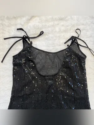 NWT LULUS Women Beachside Stunner Black Sequin Swim Cover-Up Size Medium thumbnail 11