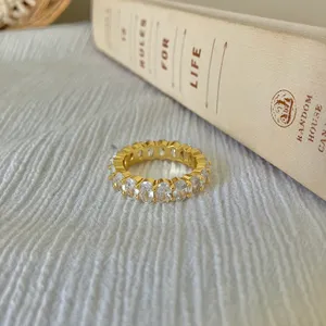 Oval Cut Eternity Band Gold Clear “Lacey” Wedding Engagement Promise Classic Jewelry thumbnail 6