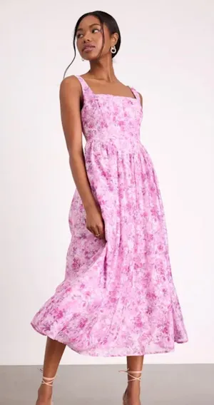 Lulus Colwyn Light Magenta Floral Jacquard Bustier Midi Dress Size Small thumbnail 1