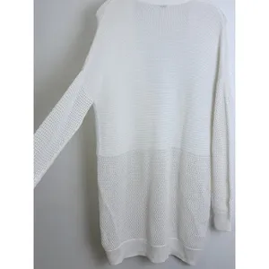 Vince White Mixed Knit Pointelle Cardigan Cotton Blend Drop Sleeve M Minimalist thumbnail 3