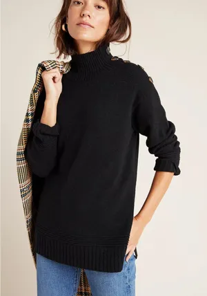 Anthropologie Black Margarita Tunic Sweater thumbnail 1