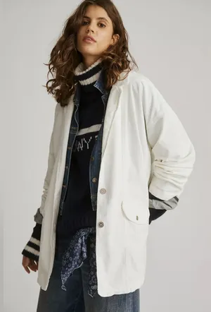 Anthropologie Pilcro Washed Corduroy White Oversized Blazer Coat XS thumbnail 1