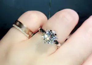18K White Gold Plated Adjustable Snowflake 1.5 CT CZ Diamond Wedding Ring thumbnail 2