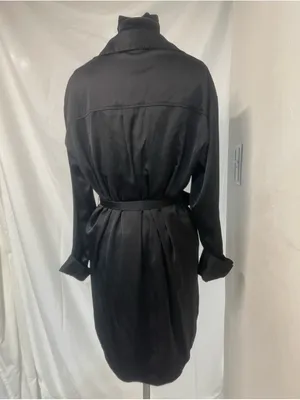 Abercrombie & Fitch Black Satin Button-Front Long Sleeve Shirt Dress w/Tie Belt thumbnail 7