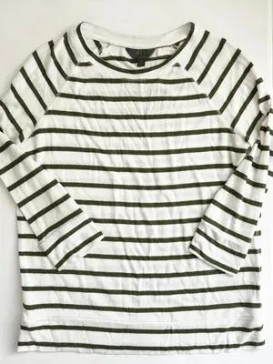 MIX Stitch Fix Green White Striped Raglan Top Transition Fall Light Sweater - M thumbnail 4