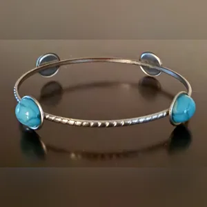 Silver Turquoise Cuff Bracelet Set | Southwestern Boho Stackable Bangles Blue thumbnail 6