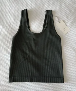 Dark Green Rib Knit Cropped Tank thumbnail 1